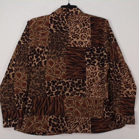 Susan Graver Shirt Women's Large Multicolor Long Sleeve Animal Print Patchwork - Picture 9 of 12